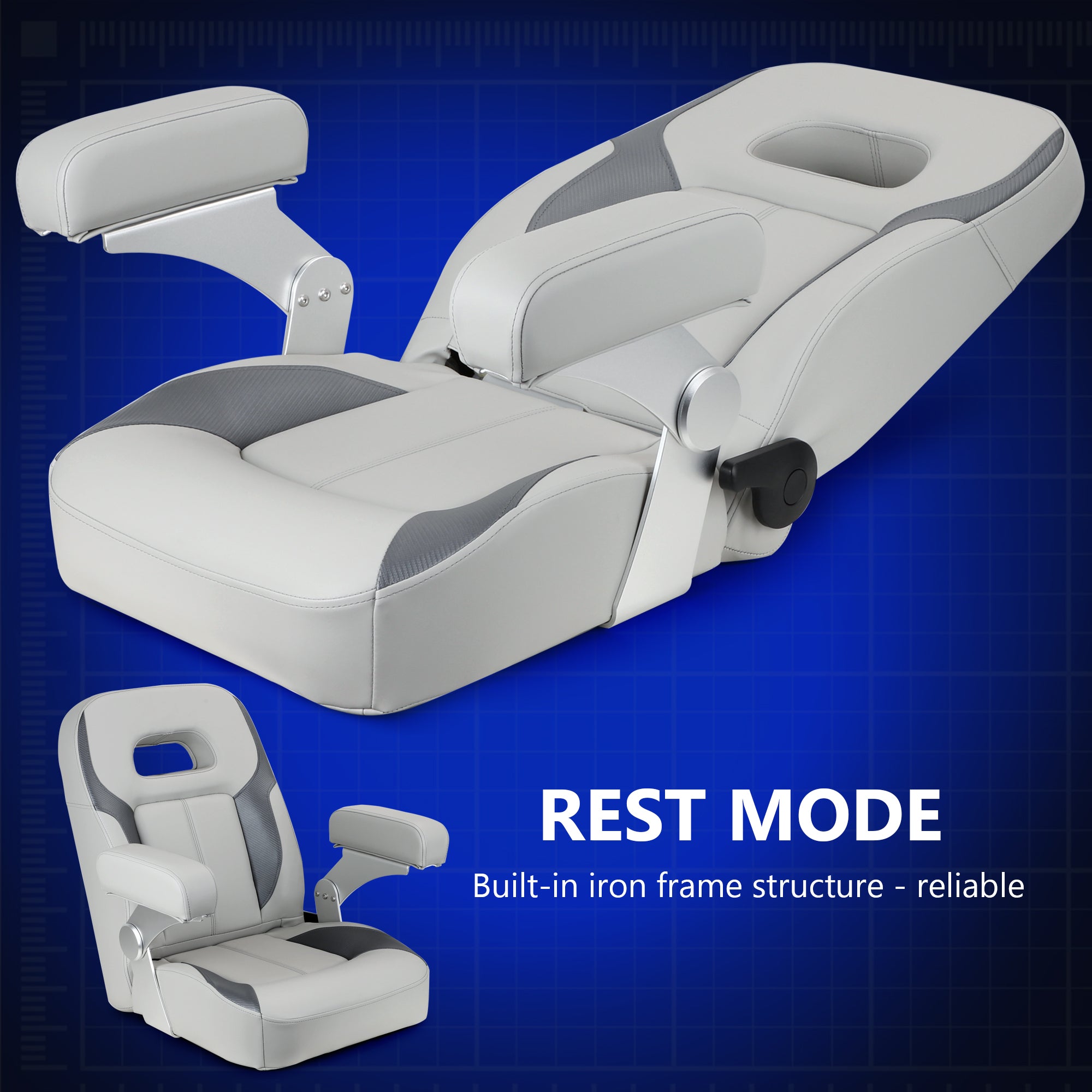 NORTHCAPTAIN Premium Pontoon Captain's Chair High Back Reclining Pontoon Bucket Boat Seat with Adjustable Aluminum Armrests